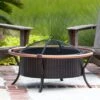 Fire Sense 37 Inch Antique Bronze Weave Wood Burning Fire Pit With Copper Rail -Fire Pit Shop fire sense 37 inch antique bronze weave fire pit with copper rail 98
