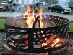 P&D Metal Works American Flag Wood Burning Fire Ring -Fire Pit Shop p d metal works american flag wood burning fire ring 75