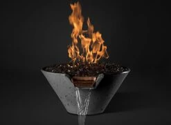 Slick Rock Concrete 34 Inch Cascade Conical Fire On Glass Feature - Electronic Ignition