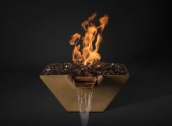 Slick Rock Concrete 34 Inch Cascade Square Fire On Water Feature - Electronic Ignition