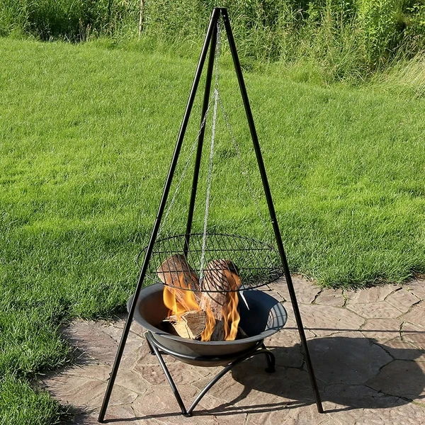 Sunnydaze 22 Inch Black Steel Tripod Fire Pit Cooking Grate 4 Sunnydaze 22 Inch Black Steel Tripod Fire Pit Cooking Grate - Image 2