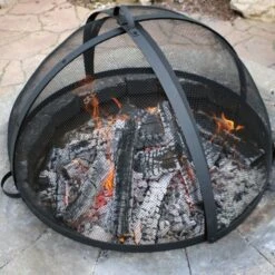 Fire Pit Shop -Fire Pit Shop sunnydaze 22 inch round black heavy duty steel mesh easy opening fire pit spark screen 9