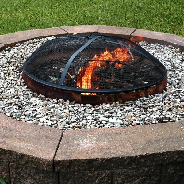 Sunnydaze 22 Inch Round Black Heavy-Duty Steel Mesh Fire Pit Spark Screen 4 Sunnydaze 22 Inch Round Black Heavy-Duty Steel Mesh Fire Pit Spark Screen - Image 2