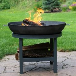 Sunnydaze 30 Inch Dark Grey Cast Iron Outdoor Wood Burning Fire Pit With Log Rack -Fire Pit Shop sunnydaze 30 inch dark grey cast iron outdoor wood burning fire pit with log rack 9