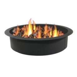 Sunnydaze 30 Inch Round Black Steel Portable Outdoor Wood Burning Fire Pit Liner Ring