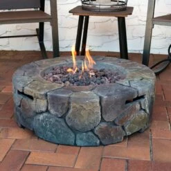 Sunnydaze 30 Inch Round Cast Stone Propane Gas Fire Pit - Manual Ignition -Fire Pit Shop sunnydaze 30 inch round cast stone propane gas fire pit manual ignition 63