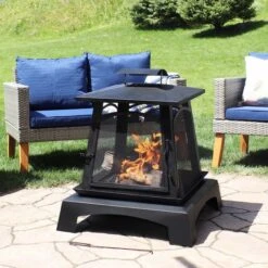 Sunnydaze 32 Inch Black Steel Pagoda Style Outdoor Wood Burning Fire Pit -Fire Pit Shop sunnydaze 32 inch black steel pagoda style outdoor wood burning fire pit 9