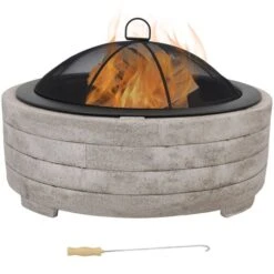 Sunnydaze 35 Inch GFRC Faux Stone Outdoor Wood Burning Fire Pit