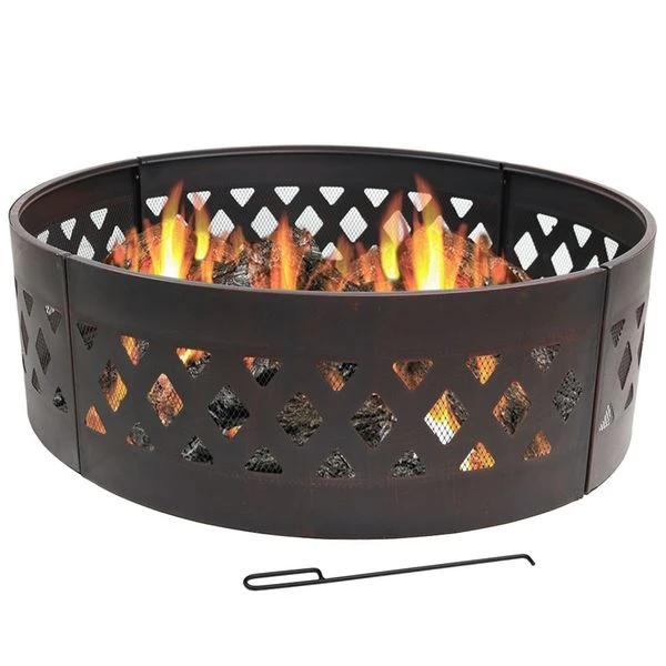 Sunnydaze 36 Inch Black Steel Crossweave Cutout Portable Outdoor Wood Burning Fire Pit Ring 3 Sunnydaze 36 Inch Black Steel Crossweave Cutout Portable Outdoor Wood Burning Fire Pit Ring