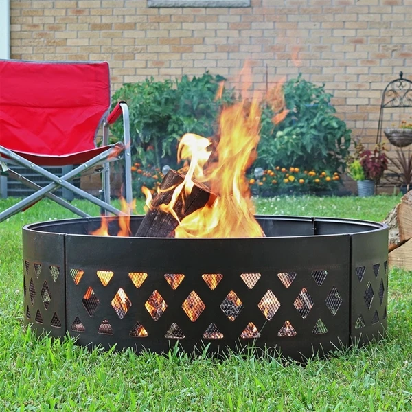 Sunnydaze 36 Inch Black Steel Crossweave Cutout Portable Outdoor Wood Burning Fire Pit Ring 4 Sunnydaze 36 Inch Black Steel Crossweave Cutout Portable Outdoor Wood Burning Fire Pit Ring - Image 2
