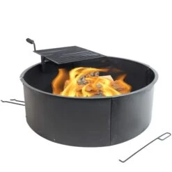 Sunnydaze 36 Inch Black Steel Portable Outdoor Wood Burning Campfire Ring With Cooking Grate