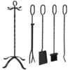 Sunnydaze Black Powder Coated Steel Five Piece Fireplace Tool Set With Stand -Fire Pit Shop sunnydaze black powder coated steel five piece fireplace tool set with stand 7
