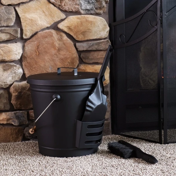 Sunnydaze Black Steel Fireplace Ash Bucket 4 Sunnydaze Black Steel Fireplace Ash Bucket - Image 2