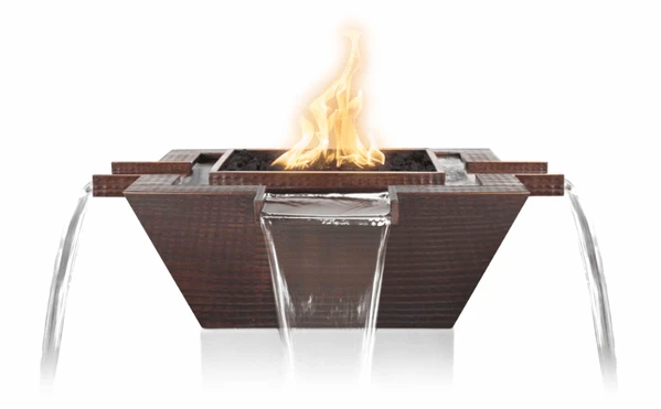 The Outdoor Plus 30 Inch Maya Hammered Copper Gas Fire And Water Bowl - 4-Way Spill 3 The Outdoor Plus 30 Inch Maya Hammered Copper Gas Fire And Water Bowl - 4-Way Spill