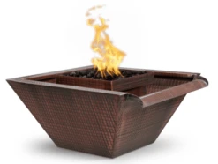 The Outdoor Plus 30 Inch Maya Hammered Copper Gas Fire And Water Bowl - Wide Gravity Spill