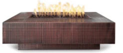 The Outdoor Plus 60 Inch Square Cabo Hammered Copper Gas Fire Pit With Flame Sense
