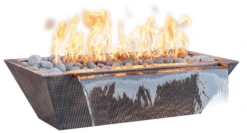 The Outdoor Plus 72 Inch Linear Maya Hammered Copper Gas Fire And Water Bowl